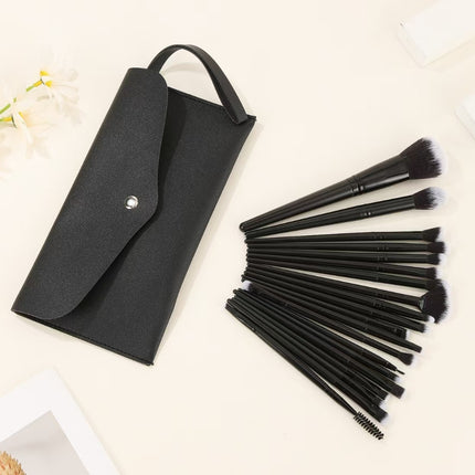 Black Complete 20-Piece Makeup Brush Set with Travel Pouch - Professional Synthetic Face & Eye Brushes Kit.