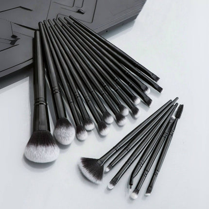 Black Complete 20-Piece Makeup Brush Set with Travel Pouch - Professional Synthetic Face & Eye Brushes Kit.