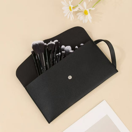 Black Complete 20-Piece Makeup Brush Set with Travel Pouch - Professional Synthetic Face & Eye Brushes Kit.