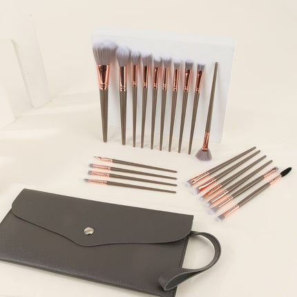 Brown and Glod Complete 20-Piece Makeup Brush Set with Travel Pouch - Professional Synthetic Face & Eye Brushes Kit.