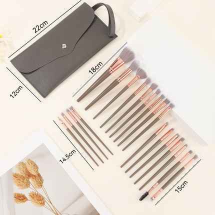 Brown and Glod Complete 20-Piece Makeup Brush Set with Travel Pouch - Professional Synthetic Face & Eye Brushes Kit.