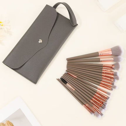 Brown and Glod Complete 20-Piece Makeup Brush Set with Travel Pouch - Professional Synthetic Face & Eye Brushes Kit.