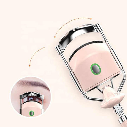 White USB-C Rechargeable Heated Eyelash Curler - Gentle Long-Lasting Lift with 2 Temperature Modes & Cute Cat Ear Design.