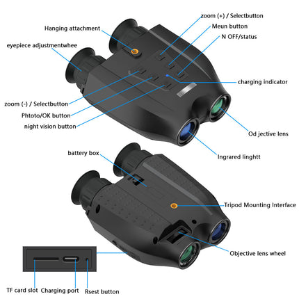 Black Professional HD Digital Night Vision Binoculars - 6X Optical Zoom, IR Illumination, Record 2.5K Video & 48MP Photos.