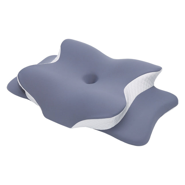 Blue and White Ergonomic Butterfly Memory Foam Pillow - Cervical Neck Support for Side, Back & Stomach Sleepers, Orthopedic Contour Design.