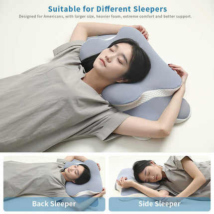 Light Green Ergonomic Butterfly Memory Foam Pillow - Cervical Neck Support for Side, Back & Stomach Sleepers, Orthopedic Contour Design.