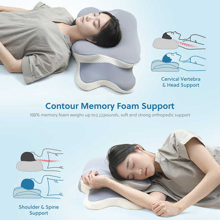 Light Green Ergonomic Butterfly Memory Foam Pillow - Cervical Neck Support for Side, Back & Stomach Sleepers, Orthopedic Contour Design.