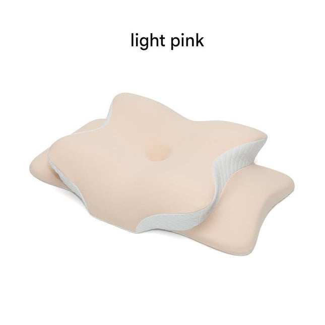 Light Pink Ergonomic Butterfly Memory Foam Pillow - Cervical Neck Support for Side, Back & Stomach Sleepers, Orthopedic Contour Design.