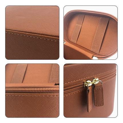Black Elegant PU Leather Makeup & Toiletry Bag - Large Capacity Travel Cosmetic Organizer with Brush Holder.