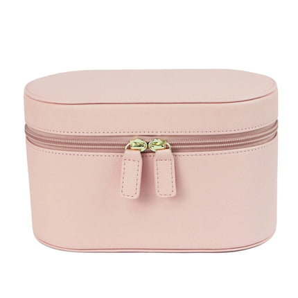 Pink Elegant PU Leather Makeup & Toiletry Bag - Large Capacity Travel Cosmetic Organizer with Brush Holder.
