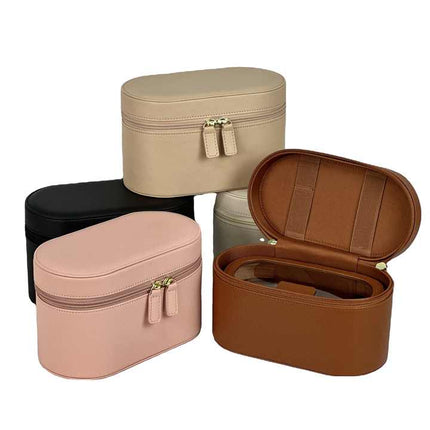 Pink Elegant PU Leather Makeup & Toiletry Bag - Large Capacity Travel Cosmetic Organizer with Brush Holder.
