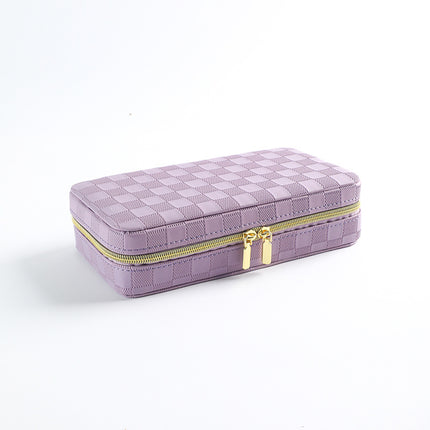 Purple Stylish PU Leather Travel Jewellery Box - Compact Organizer for Rings, Earrings, Necklaces with Mirror.