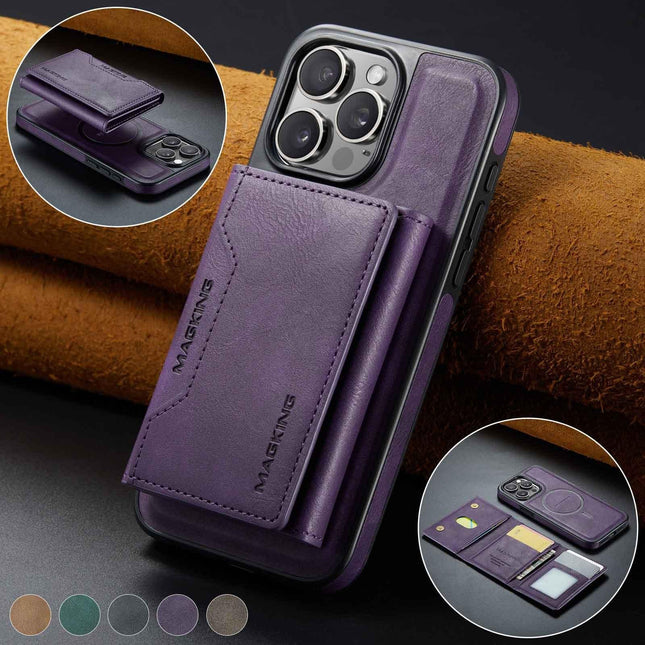 Purple Premium MagSafe Wallet Case for iPhone 16 Pro - Detachable PU Leather Magnetic Card Holder.