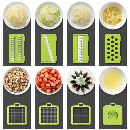 Green And Grey Ultimate 12-in-1 Multi-Functional Vegetable Slicer Dicer Chopper - Mandoline with Storage Containers & Drain Basket.