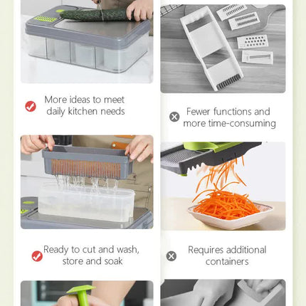 Green And Grey Ultimate 12-in-1 Multi-Functional Vegetable Slicer Dicer Chopper - Mandoline with Storage Containers & Drain Basket.
