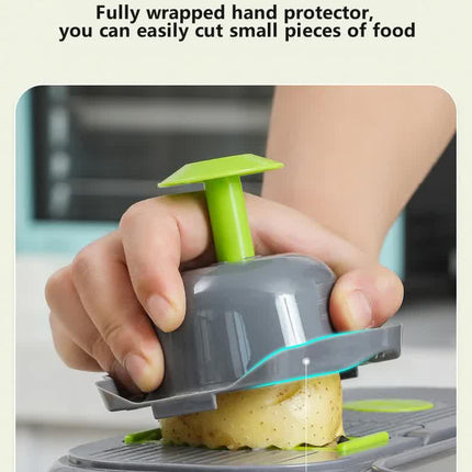 Green And Grey Ultimate 12-in-1 Multi-Functional Vegetable Slicer Dicer Chopper - Mandoline with Storage Containers & Drain Basket.