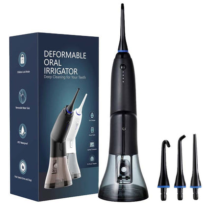 Black Advanced Portable Water Flosser - Rechargeable Oral Irrigator, IPX7 Waterproof, 4 Cleaning Modes for Deep Dental Care.