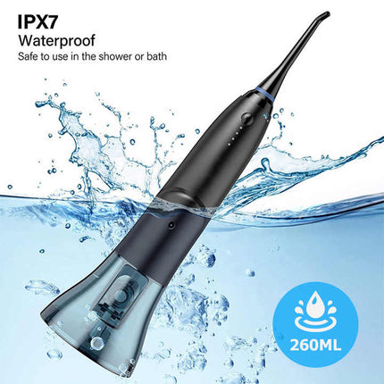 Black Advanced Portable Water Flosser - Rechargeable Oral Irrigator, IPX7 Waterproof, 4 Cleaning Modes for Deep Dental Care.