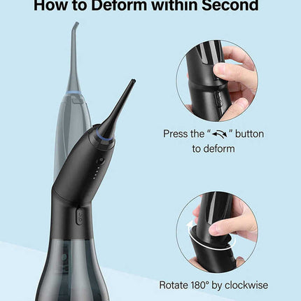 Black Advanced Portable Water Flosser - Rechargeable Oral Irrigator, IPX7 Waterproof, 4 Cleaning Modes for Deep Dental Care.