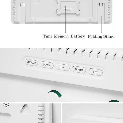 Black Background With White Light Sleek Large LED Digital Wall & Desk Clock - Remote Control, Temperature, Humidity, Dual Alarms, Calendar.