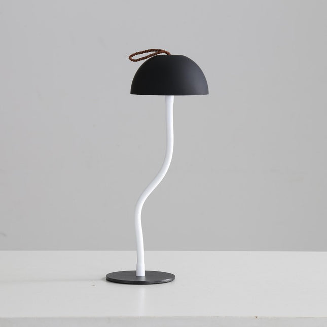 Black Sleek Minimalist LED Mushroom Table Lamp - Rechargeable 3-Color Touch Control, Bar & Ambient Light.