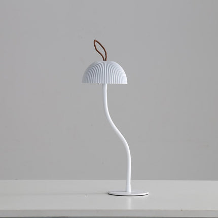 White Three-dimensional stripes Sleek Minimalist LED Mushroom Table Lamp - Rechargeable 3-Color Touch Control, Bar & Ambient Light.