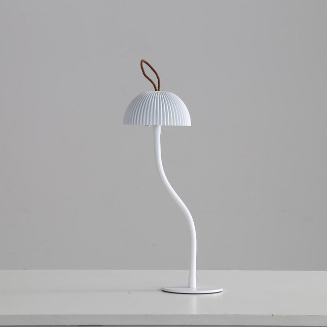 White Three-dimensional stripes Sleek Minimalist LED Mushroom Table Lamp - Rechargeable 3-Color Touch Control, Bar & Ambient Light.