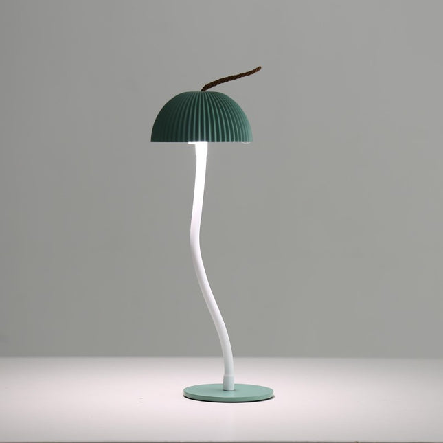 Green Three-dimensional stripes Sleek Minimalist LED Mushroom Table Lamp - Rechargeable 3-Color Touch Control, Bar & Ambient Light.