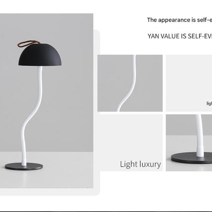 Green Three-dimensional stripes Sleek Minimalist LED Mushroom Table Lamp - Rechargeable 3-Color Touch Control, Bar & Ambient Light.