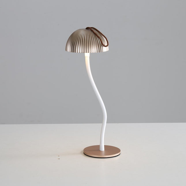 Gold Three-dimensional stripes Sleek Minimalist LED Mushroom Table Lamp - Rechargeable 3-Color Touch Control, Bar & Ambient Light.