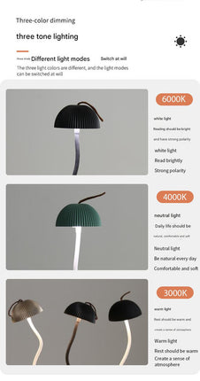 Gold Three-dimensional stripes Sleek Minimalist LED Mushroom Table Lamp - Rechargeable 3-Color Touch Control, Bar & Ambient Light.