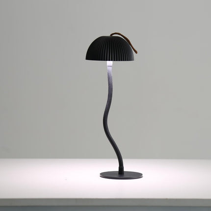 Black Three-dimensional stripes Sleek Minimalist LED Mushroom Table Lamp - Rechargeable 3-Color Touch Control, Bar & Ambient Light.