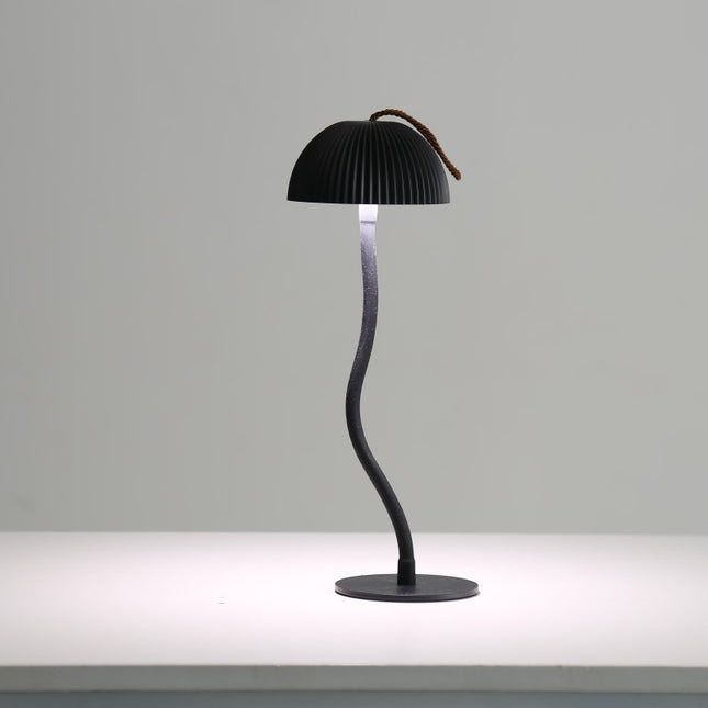 Black Three-dimensional stripes Sleek Minimalist LED Mushroom Table Lamp - Rechargeable 3-Color Touch Control, Bar & Ambient Light.