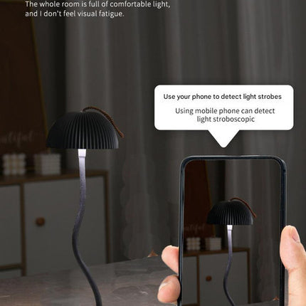 Black Three-dimensional stripes Sleek Minimalist LED Mushroom Table Lamp - Rechargeable 3-Color Touch Control, Bar & Ambient Light.