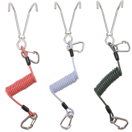 Blue Pro 316 Stainless Steel Diving Reef Hook - Single, Double Combo Pack - Current Hook with Coiled Safety Lanyard.