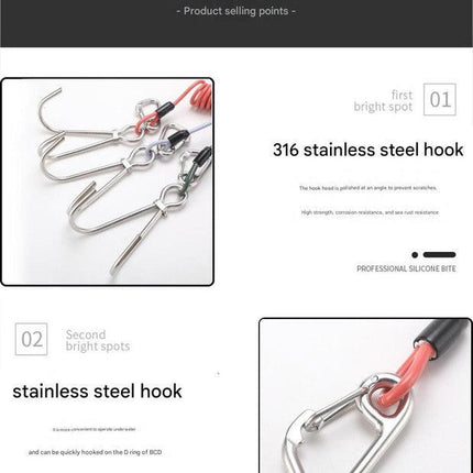 Blue Pro 316 Stainless Steel Diving Reef Hook - Single, Double Combo Pack - Current Hook with Coiled Safety Lanyard.