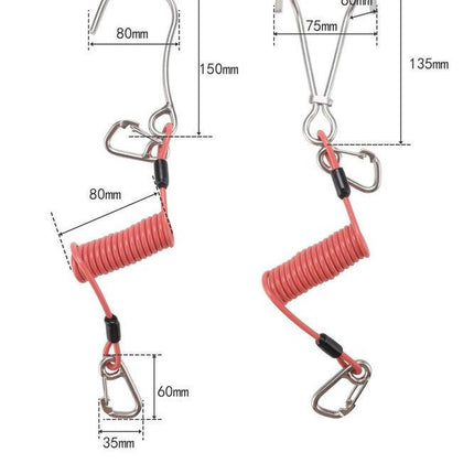 Red Pro 316 Stainless Steel Diving Reef Hook - Single, Double Combo Pack - Current Hook with Coiled Safety Lanyard.