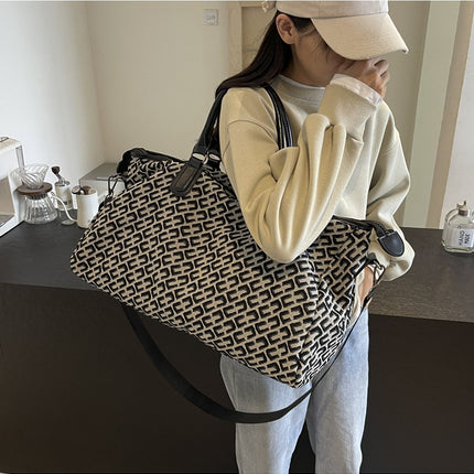Black Stylish Geometric Pattern Travel Duffel Bag - Large Capacity Lightweight Weekender & Gym Bag.