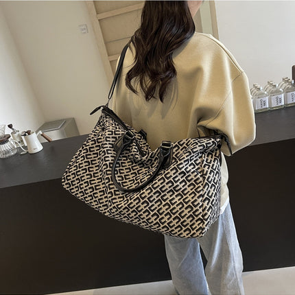 Black Stylish Geometric Pattern Travel Duffel Bag - Large Capacity Lightweight Weekender & Gym Bag.