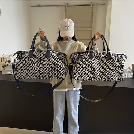 Black Stylish Geometric Pattern Travel Duffel Bag - Large Capacity Lightweight Weekender & Gym Bag.