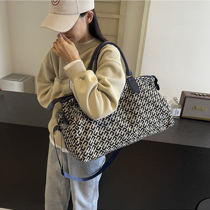 Dark Blue Stylish Geometric Pattern Travel Duffel Bag - Large Capacity Lightweight Weekender & Gym Bag.