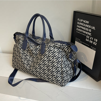 Dark Blue Stylish Geometric Pattern Travel Duffel Bag - Large Capacity Lightweight Weekender & Gym Bag.