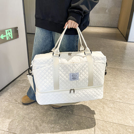 White Chic 3-Piece Quilted Travel Bag Set - Duffel, Crossbody Sling & Toiletry Pouch - Large Capacity & Lightweight.