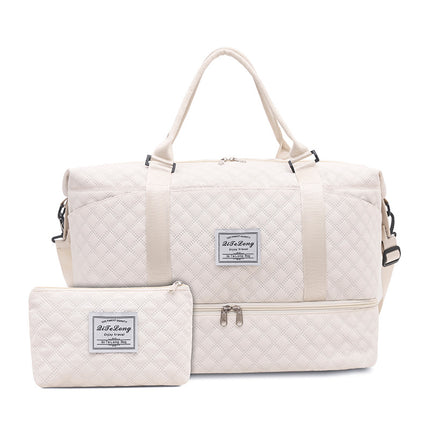 White Chic 3-Piece Quilted Travel Bag Set - Duffel, Crossbody Sling & Toiletry Pouch - Large Capacity & Lightweight.