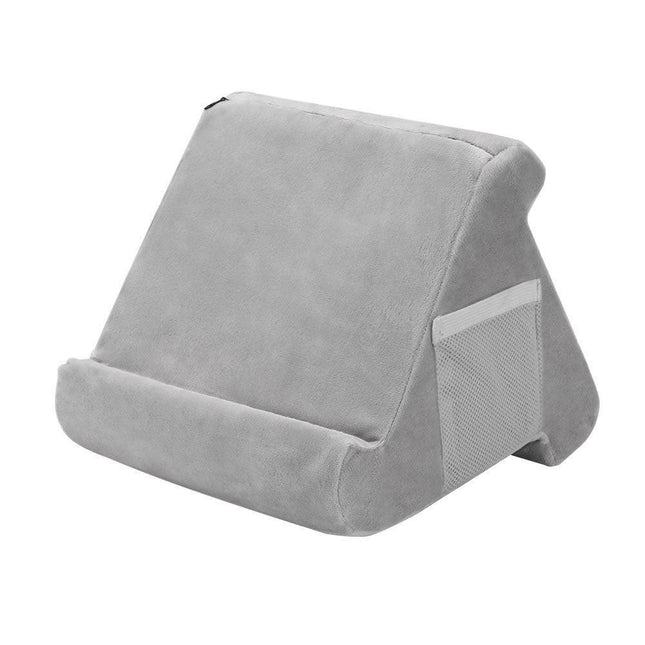 Grey Soft Multi-Angle Tablet Pillow Stand - Comfy Reading & Viewing Holder for iPads, Books, eReaders.