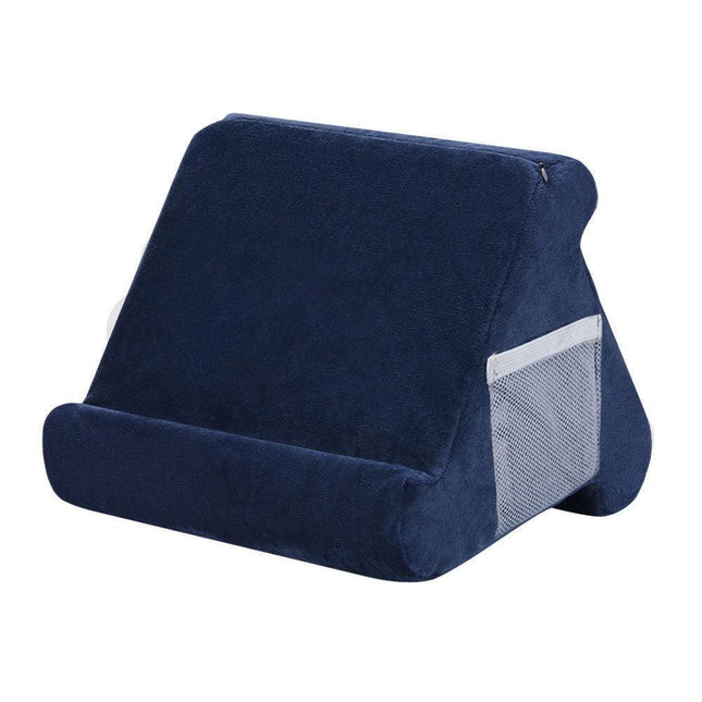 Dark Blue Soft Multi-Angle Tablet Pillow Stand - Comfy Reading & Viewing Holder for iPads, Books, eReaders.