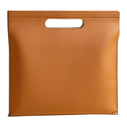 Khaki Professional A4 PU Leather Document Bag - Waterproof Handheld File Folder Portfolio for Business & Conference.