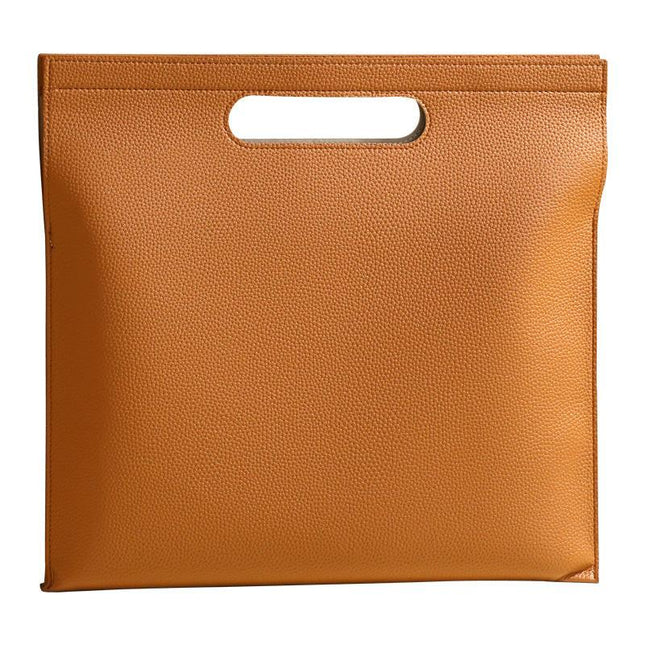 Khaki Professional A4 PU Leather Document Bag - Waterproof Handheld File Folder Portfolio for Business & Conference.