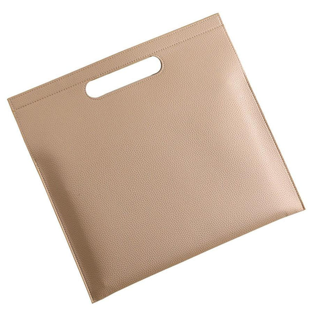 Beige Professional A4 PU Leather Document Bag - Waterproof Handheld File Folder Portfolio for Business & Conference.