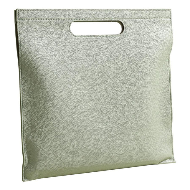 Light Green Professional A4 PU Leather Document Bag - Waterproof Handheld File Folder Portfolio for Business & Conference.
